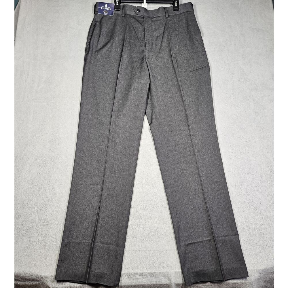 Stafford Pants Mens 38x34 Travel Classic Fit Grey Flat Front Dress Trouser Boss